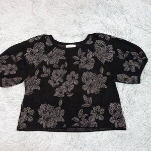 Liz Claiborne Womens Sweater Black Petite L Floral Sparkly Top Cozy Comfort‎